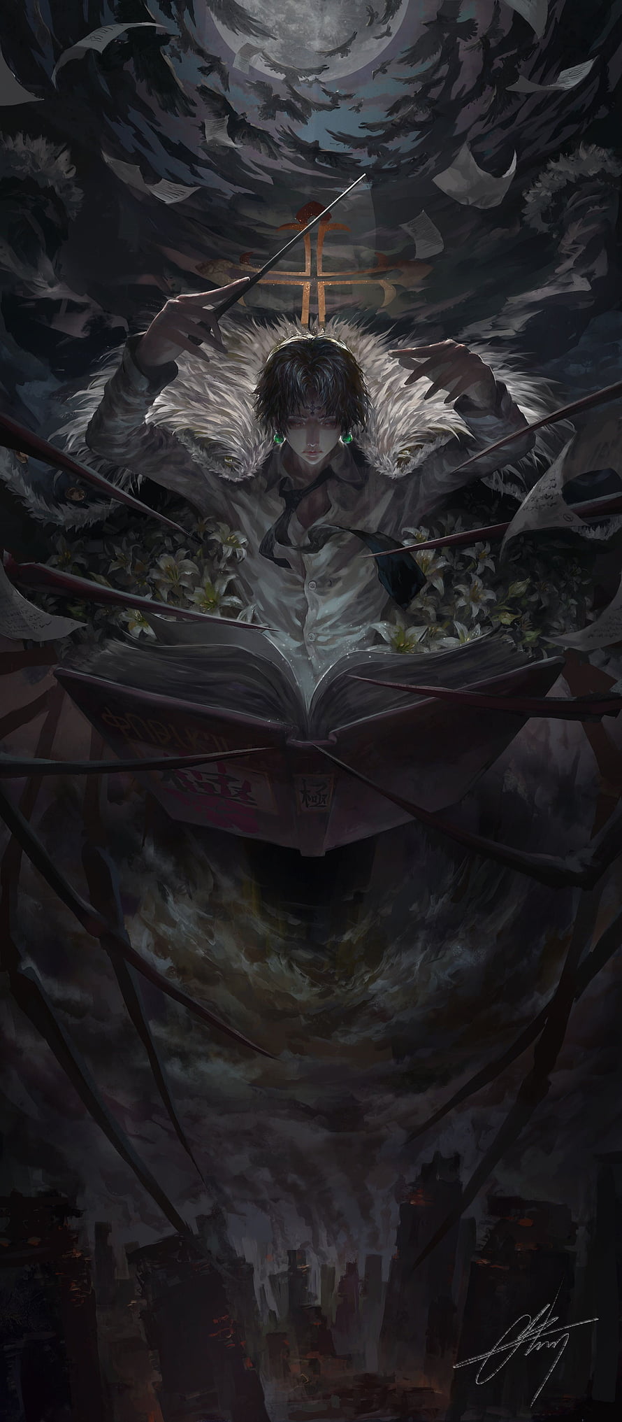 Chrollo Lucilfer from Hunter x Hunter in Dark Fantasy Illustration HD phone wallpaper