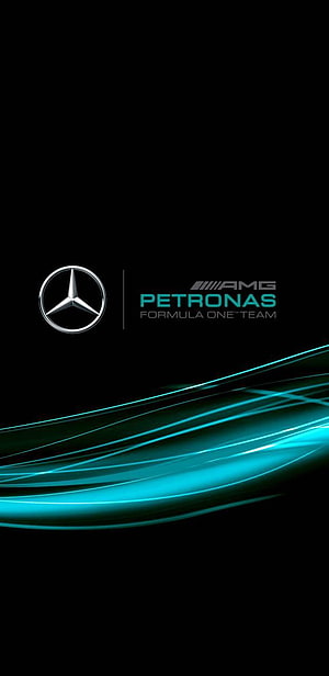 Mercedes AMG Petronas Formula One Team Logo with Teal Light Trails on Black Background HD phone wallpaper
