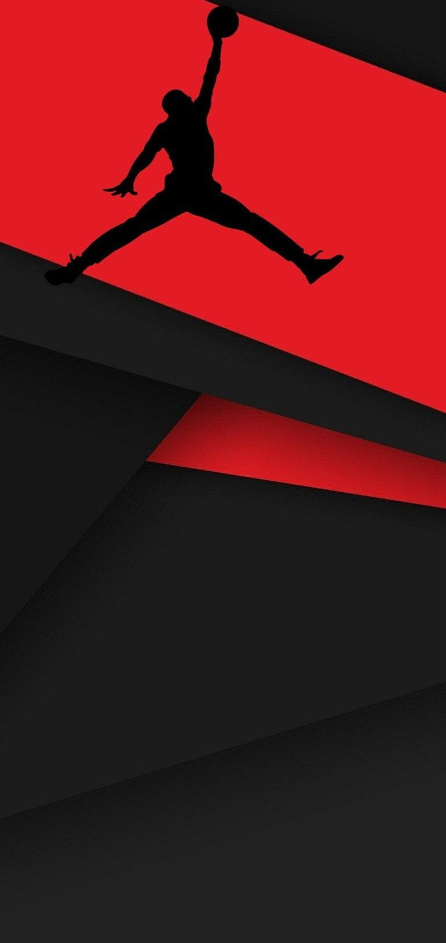 Jordan Brand Silhouette on Red and Black Geometric Background HD phone wallpaper