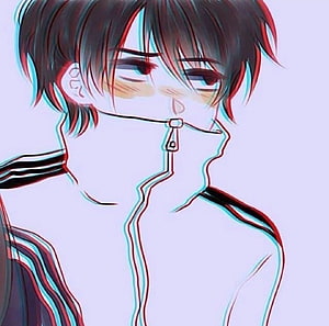 Anime Boy With Zipper Mouth And Glitch Effect Portrait HD wallpaper