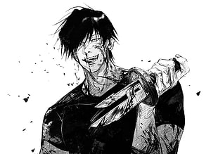 Toji Fushiguro manga illustration holding a katana with a fierce grin HD wallpaper