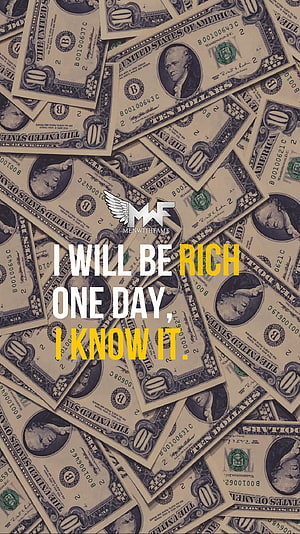 Motivational Wealth Quote Over Scattered US Ten Dollar Bills HD phone wallpaper