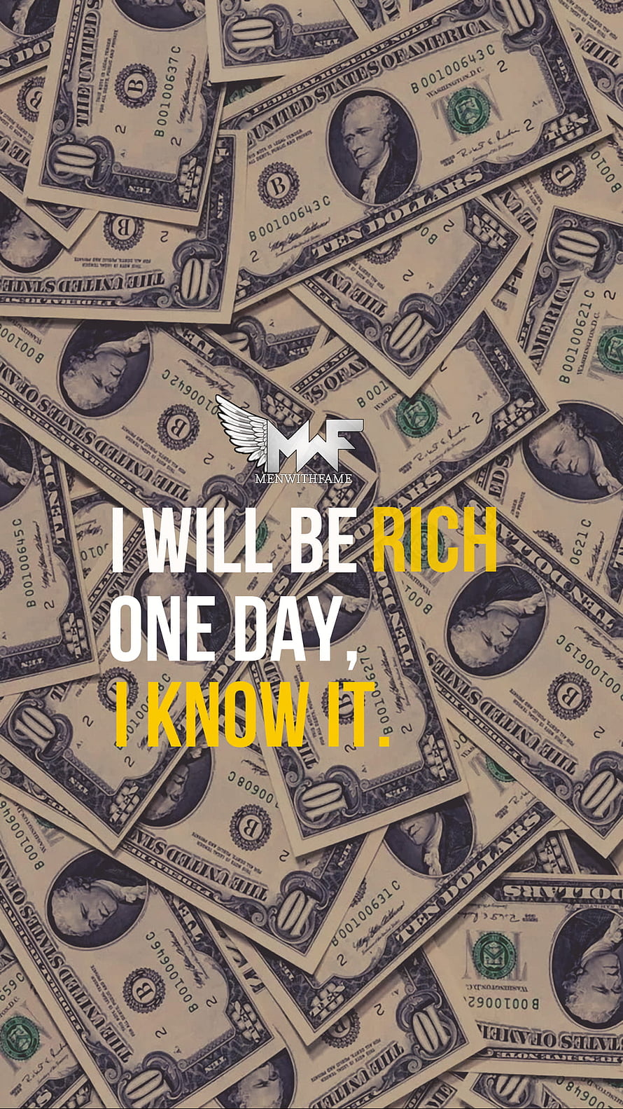 Motivational Wealth Quote Over Scattered US Ten Dollar Bills HD phone wallpaper