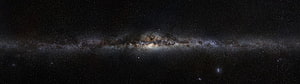 Panoramic View of the Milky Way Galaxy Core with Dust Lanes and Star Fields HD wallpaper