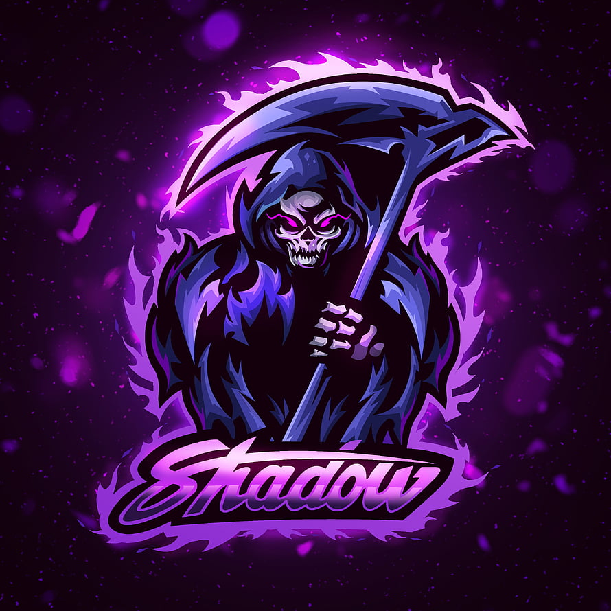 Shadow Esports Logo Featuring a Grim Reaper Skull with Purple Flames and Scythe HD phone wallpaper