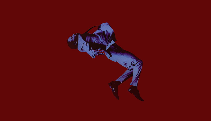 Travis Scott Floating in Blue Tint Against Deep Red Background HD wallpaper