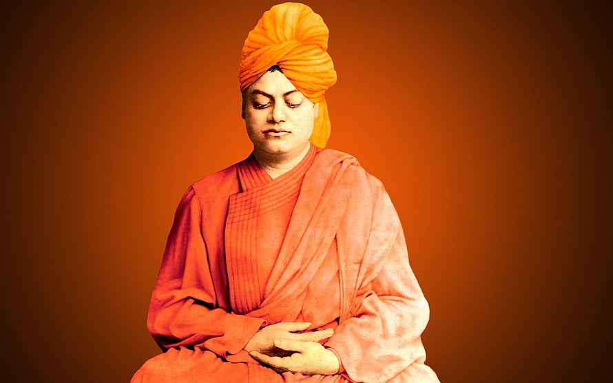 Swami Vivekananda in Traditional Saffron Robes and Turban HD wallpaper