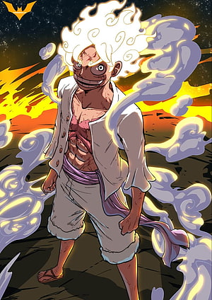Monkey D. Luffy Gear 5 Sun God Form in One Piece Anime Illustration HD phone wallpaper