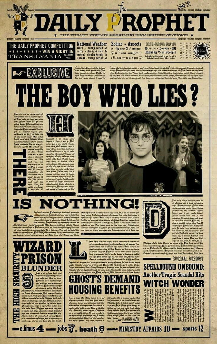 Harry Potter Daily Prophet Front Page Featuring Boy Who Lies Headline HD phone wallpaper