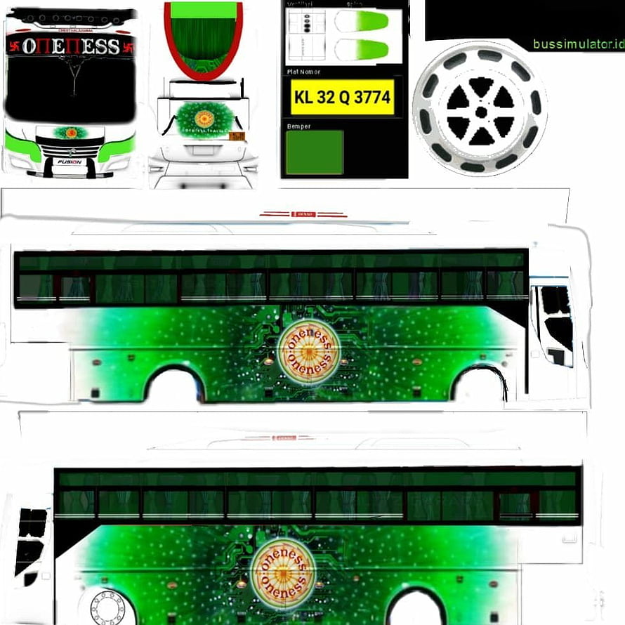 Oneness Travels Bus Livery Design with Green Circuit Board Pattern and White Coach Body HD phone wallpaper