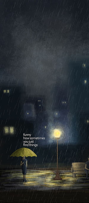 How I Met Your Mother Rainy Night Scene With Yellow Umbrella And Street Lamp HD phone wallpaper