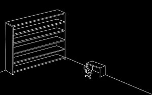 Minimalist Office Room Blueprint with Bookshelf and Desk Wireframe HD wallpaper