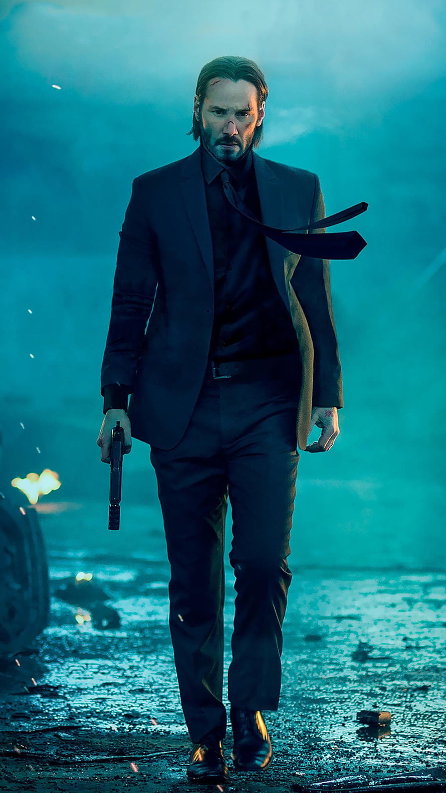 John Wick Walking Through Rainy Street Holding Pistol in Dark Suit HD phone wallpaper