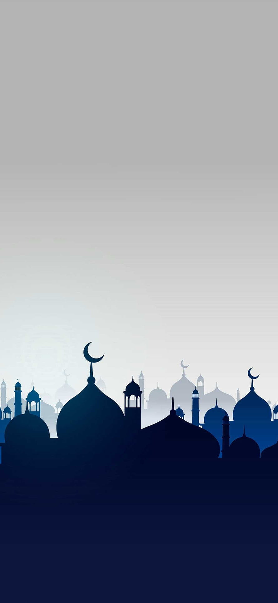 Minimalist Islamic Mosque Silhouette with Crescent Moons in Blue Gradient HD phone wallpaper