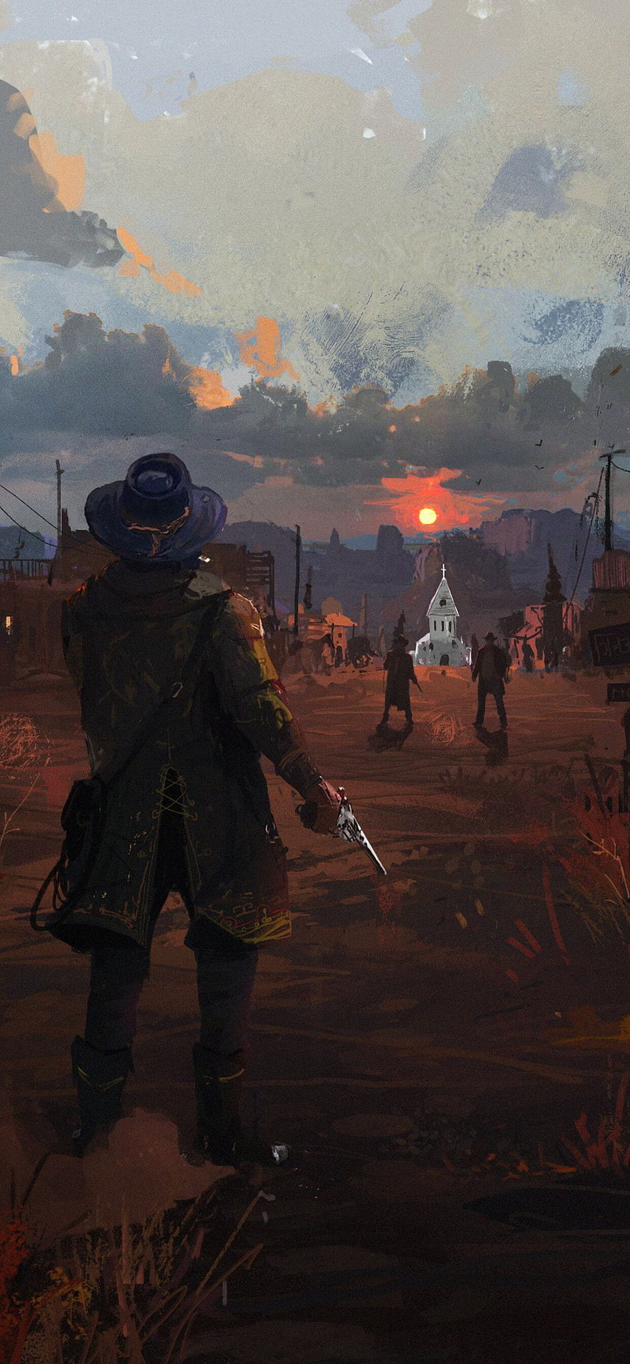 Red Dead Redemption 2 Western Outlaw at Sunset Digital Painting HD phone wallpaper