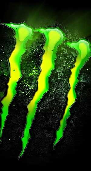 Glowing Neon Green Monster Energy Claw Logo on Dark Textured Background HD phone wallpaper