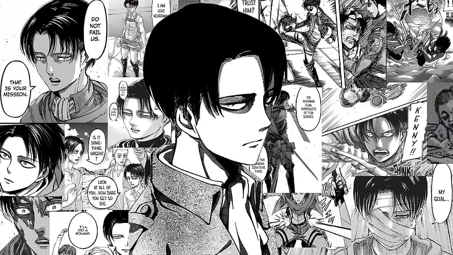 Levi Ackerman Black and White Manga Panel Collage HD wallpaper