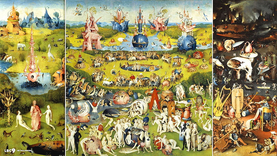 Hieronymus Bosch Garden of Earthly Delights Triptych with Paradise and Hell Scenes HD wallpaper