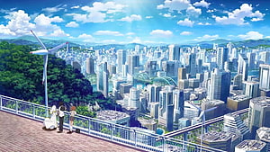 Academy City skyline panorama from Toaru Majutsu No Index anime HD wallpaper