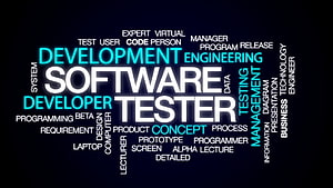 Software Development and Testing Word Cloud with Cyan and White Typography on Dark Background HD wallpaper
