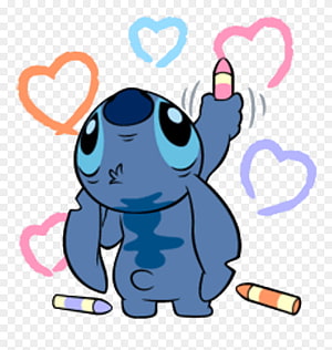 Cute Stitch Drawing Colorful Hearts with Crayons Kawaii Style HD phone wallpaper