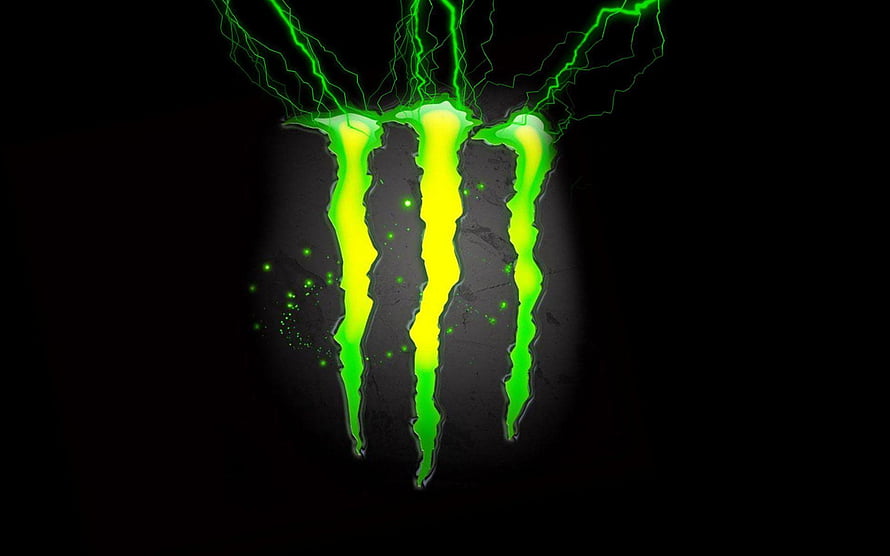 Glowing Green Monster Energy Claw Logo With Electric Lightning On Black Background HD wallpaper