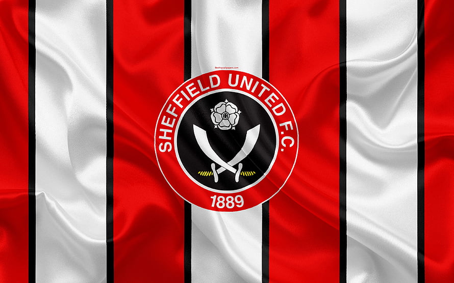Sheffield United FC Crest on Red and White Striped Silk Fabric Background HD wallpaper