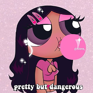 Aesthetic Powerpuff Girl Black Character Blowing Pink Bubblegum HD phone wallpaper