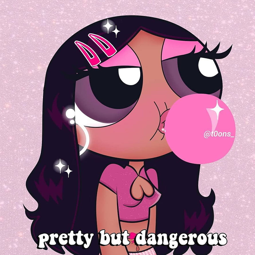 Aesthetic Powerpuff Girl Black Character Blowing Pink Bubblegum HD phone wallpaper