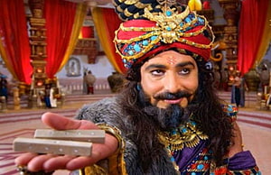 Shakuni from Mahabharat Holding Dice in Royal Palace Setting HD wallpaper
