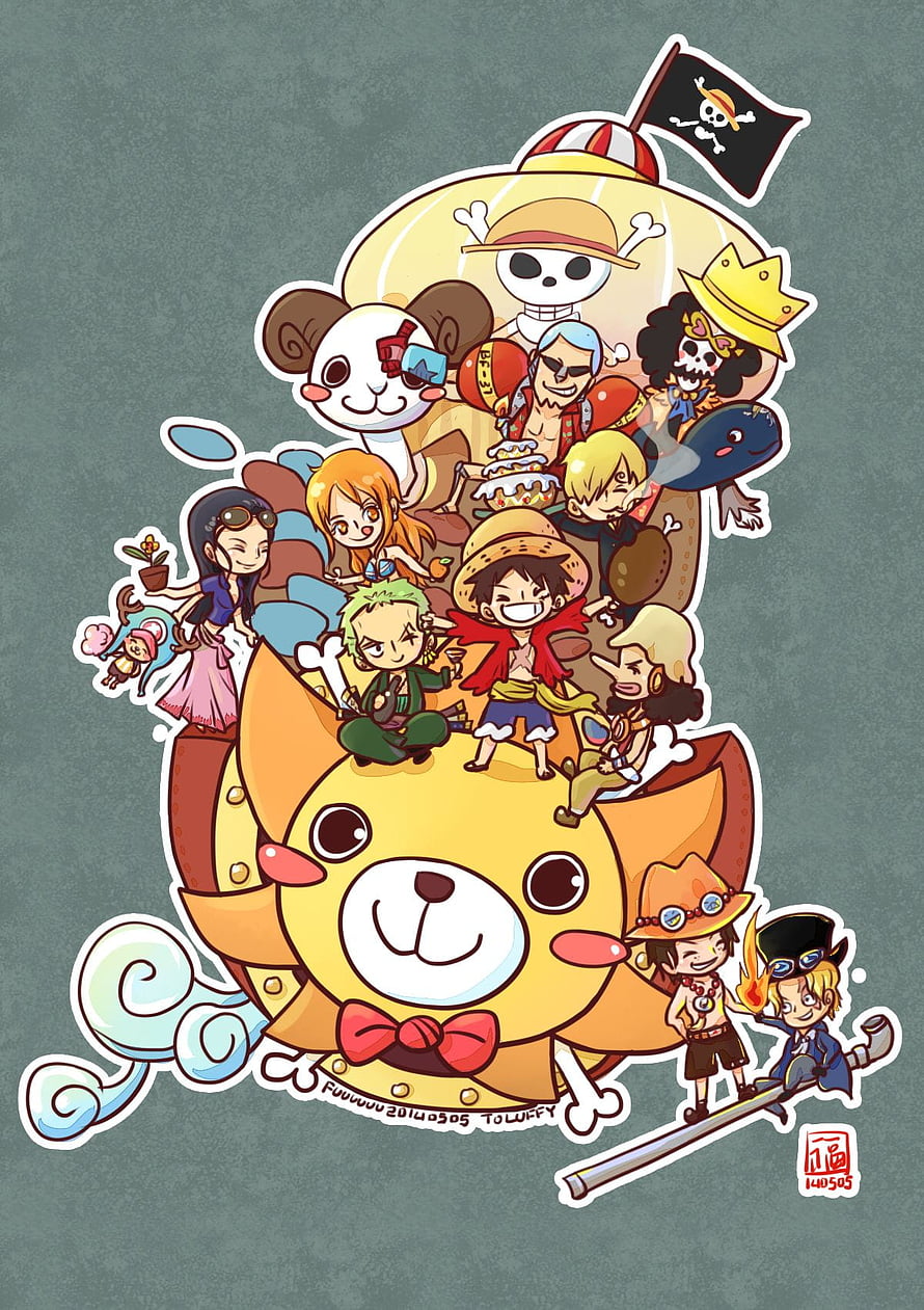 One Piece Chibi Crew Sticker Art with Luffy, Zoro, Nami, Usopp, Sanji, Chopper, Robin, Franky, Brook and Jinbe HD phone wallpaper