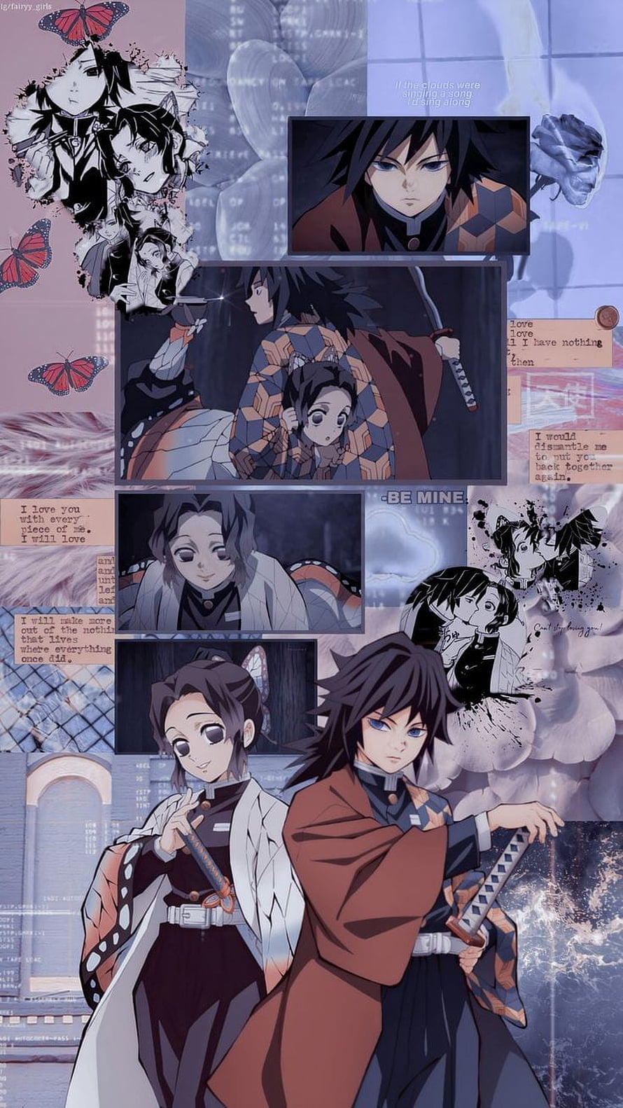 Giyuu Tomioka and Shinobu Kocho Demon Slayer Anime Collage Wallpaper HD phone wallpaper