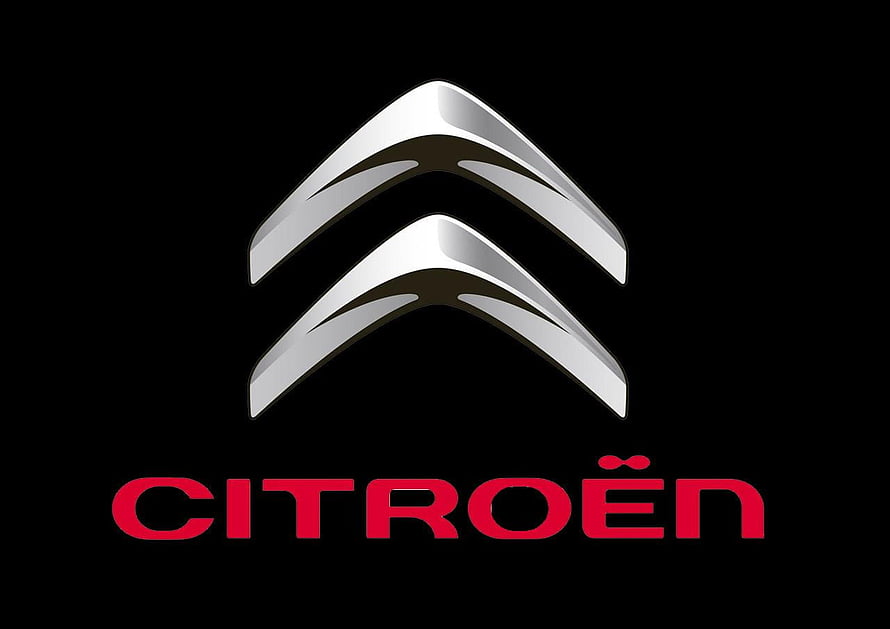Citroën Double Chevron Emblem and Brand Wordmark on Black Background HD wallpaper