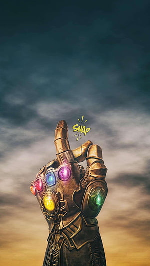 Thanos Infinity Gauntlet Snap Gesture Against Dramatic Cloudy Sky HD phone wallpaper