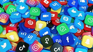 Colorful 3D Social Media App Icons Pile HD wallpaper