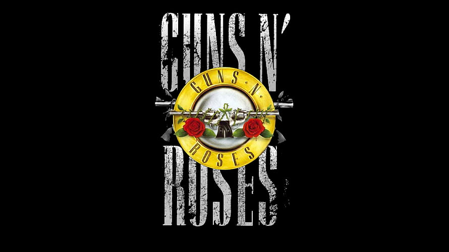 Guns N' Roses Classic Logo with Red Roses and Gold Ring on Black Background HD wallpaper