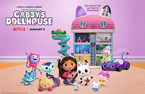 Gabby's Dollhouse Netflix Series Featuring DreamWorks Animated Characters and Cat-Themed Dollhouse HD wallpaper