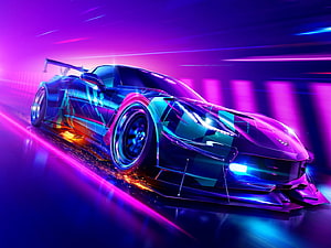Chevrolet Corvette ZR1 Concept in Neon Cyberpunk Style with Speed Trails HD wallpaper