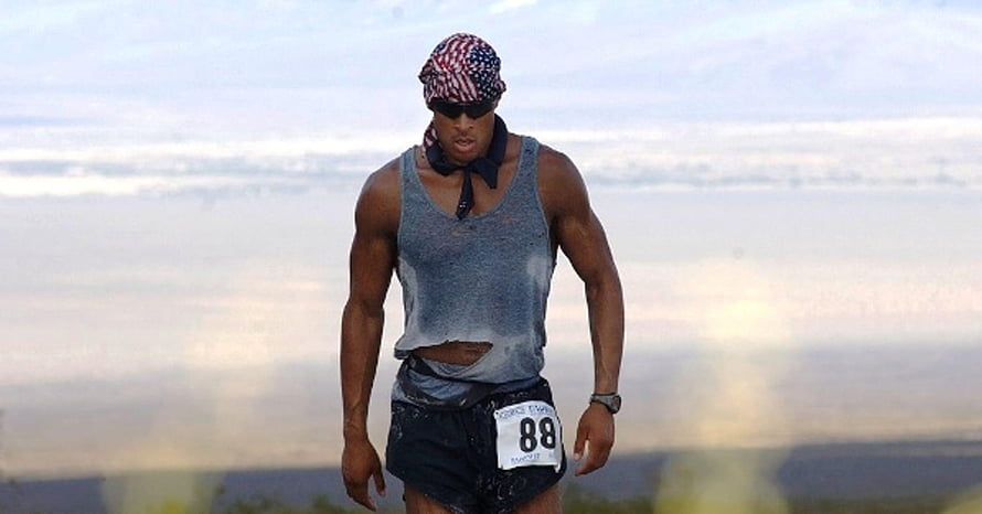 David Goggins Running in American Flag Bandana and Grey Tank Top HD wallpaper