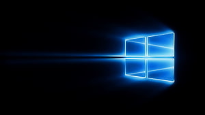 Glowing Windows 10 Logo with Neon Blue Reflection on Black Background HD wallpaper