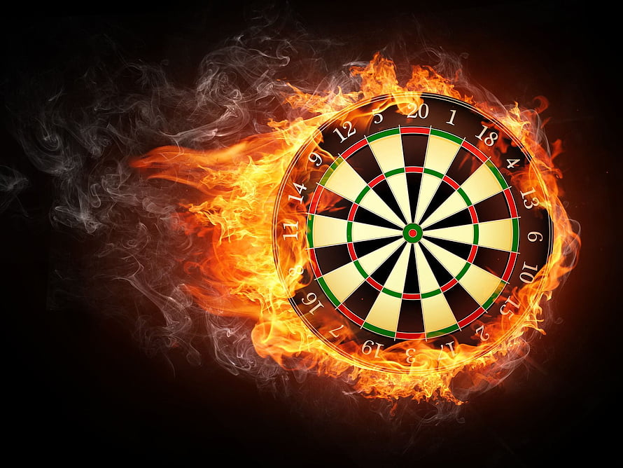 Flaming Dartboard Burning in Fire with Smoke on Black Background HD wallpaper