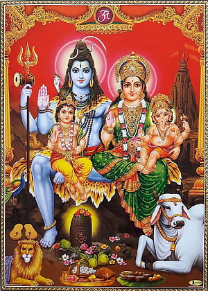 Lord Shiva and Goddess Parvati Family Portrait with Ganesha and Kartikeya HD phone wallpaper