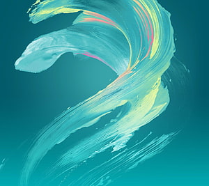 Abstract Turquoise Paint Stroke with Yellow and Pink Accents on Teal Background HD wallpaper
