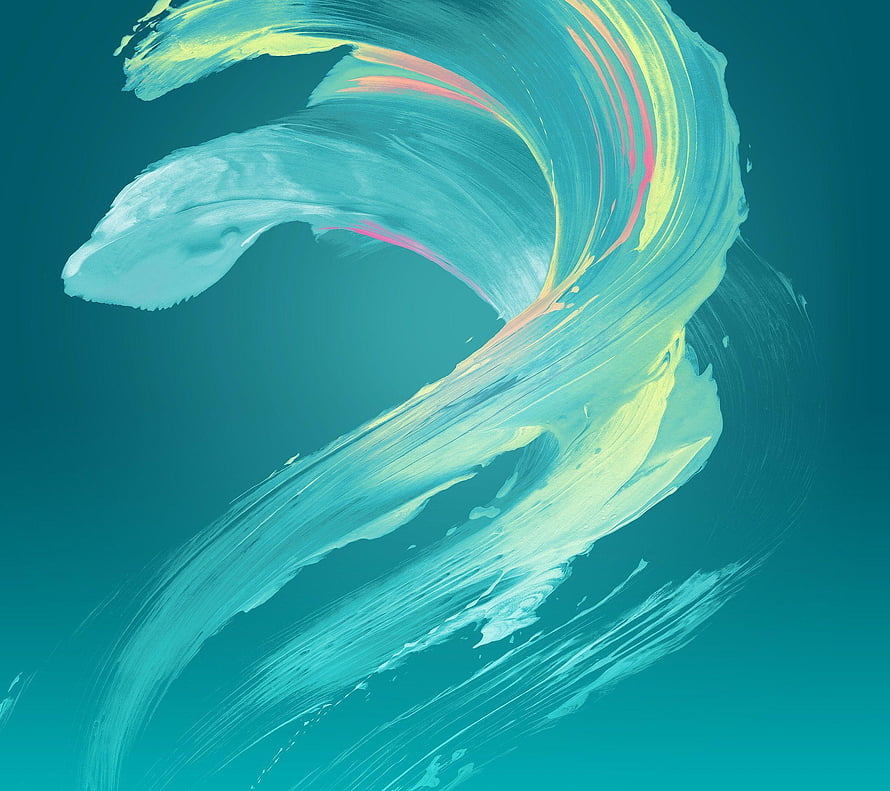 Abstract Turquoise Paint Stroke with Yellow and Pink Accents on Teal Background HD wallpaper