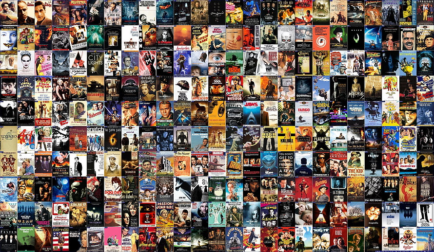 Massive Grid of Classic and Modern Movie Posters Arranged in a Dense Collage HD wallpaper