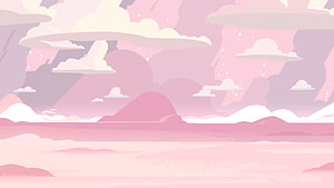 Steven Universe Pastel Pink Landscape with Soft Clouds and Rolling Hills HD wallpaper