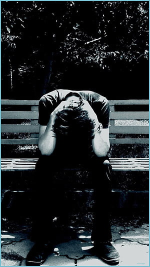 Man Sitting on Park Bench with Head in Hands in High Contrast Black and White, Five Ugly Truth About Sad Mood, mood off boy HD phone wallpaper