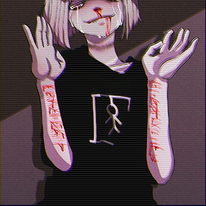 Edgy Anime Girl With Blood Tears And Scratched Arms In Dark Illustration HD phone wallpaper
