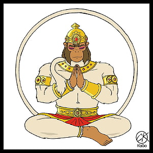 Hanuman in Meditation: Ramayana Mythology Illustration with Golden Crown and Prayer Pose HD phone wallpaper