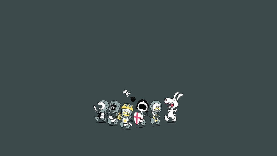 Snoopy and Peanuts Gang in Medieval Armor Running on Dark Background HD wallpaper